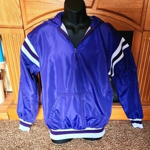 Vintage Track Windbreaker Pullover Jacket Hood Lined Stripes 80s Russell